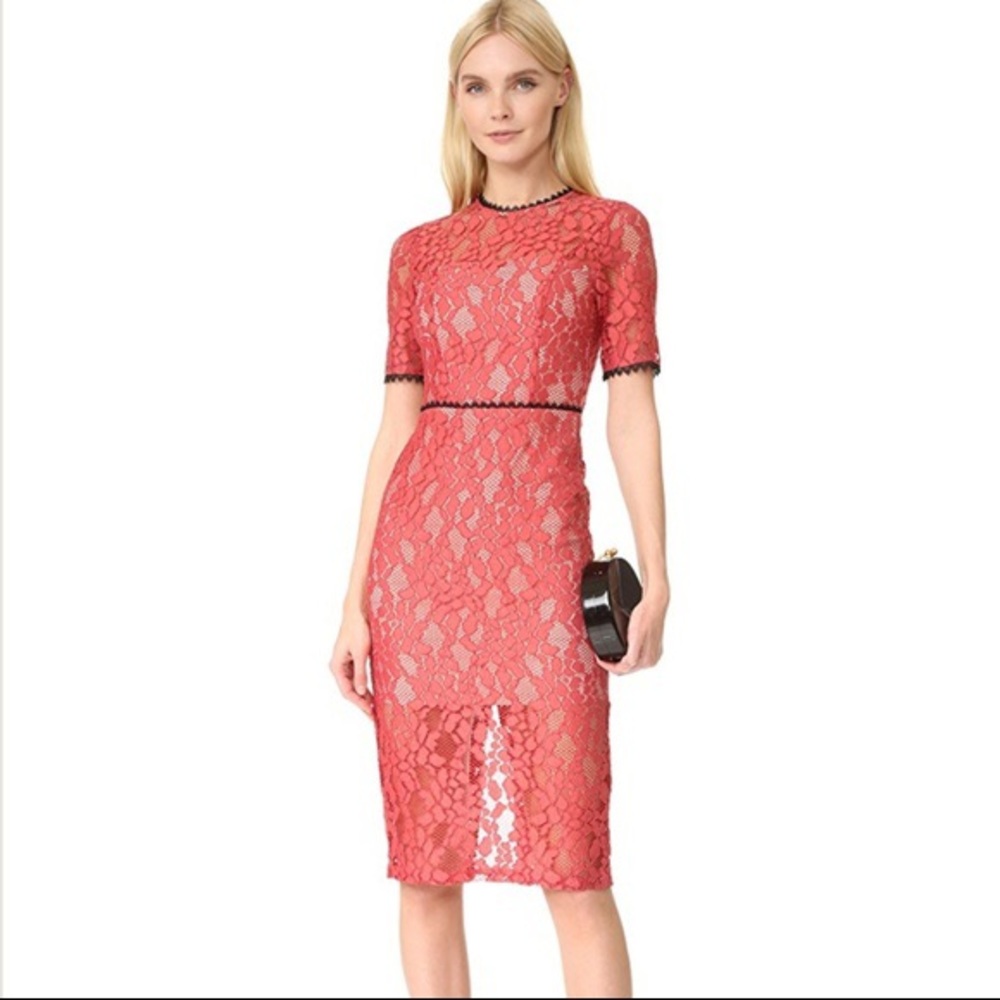 NWT Alexis pink red lace midi dress S